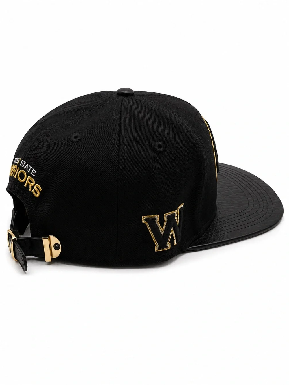 Golden State Warriors Black & Gold SnapBack Hat—Faux Leather Brim—Pre-Owned